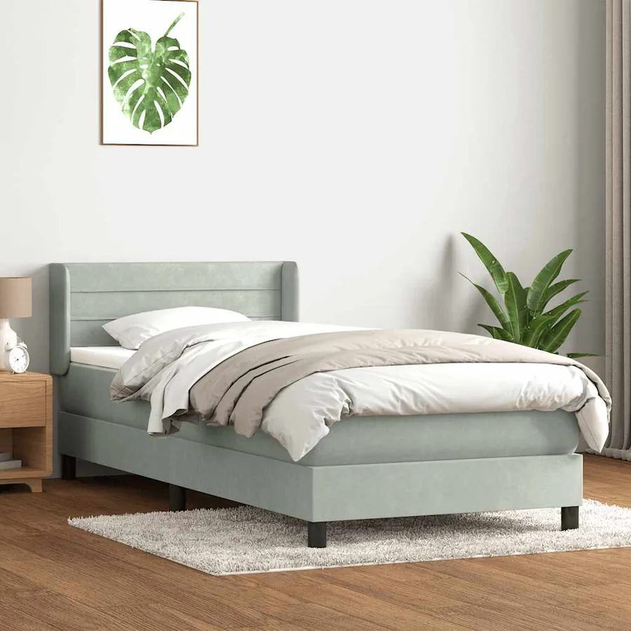 Sommier à lattes de lit et matelas gris clair 100x210cm velours