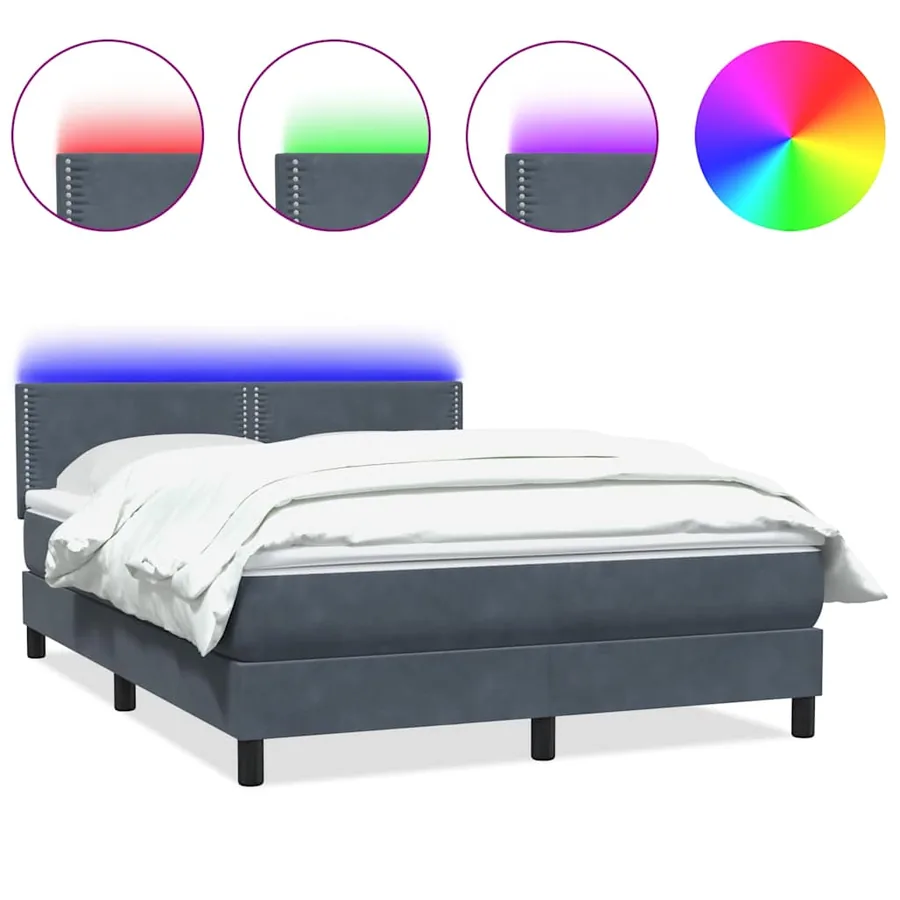 Sommier à lattes de lit et matelas et LED gris foncé 140x210cm velours - 2