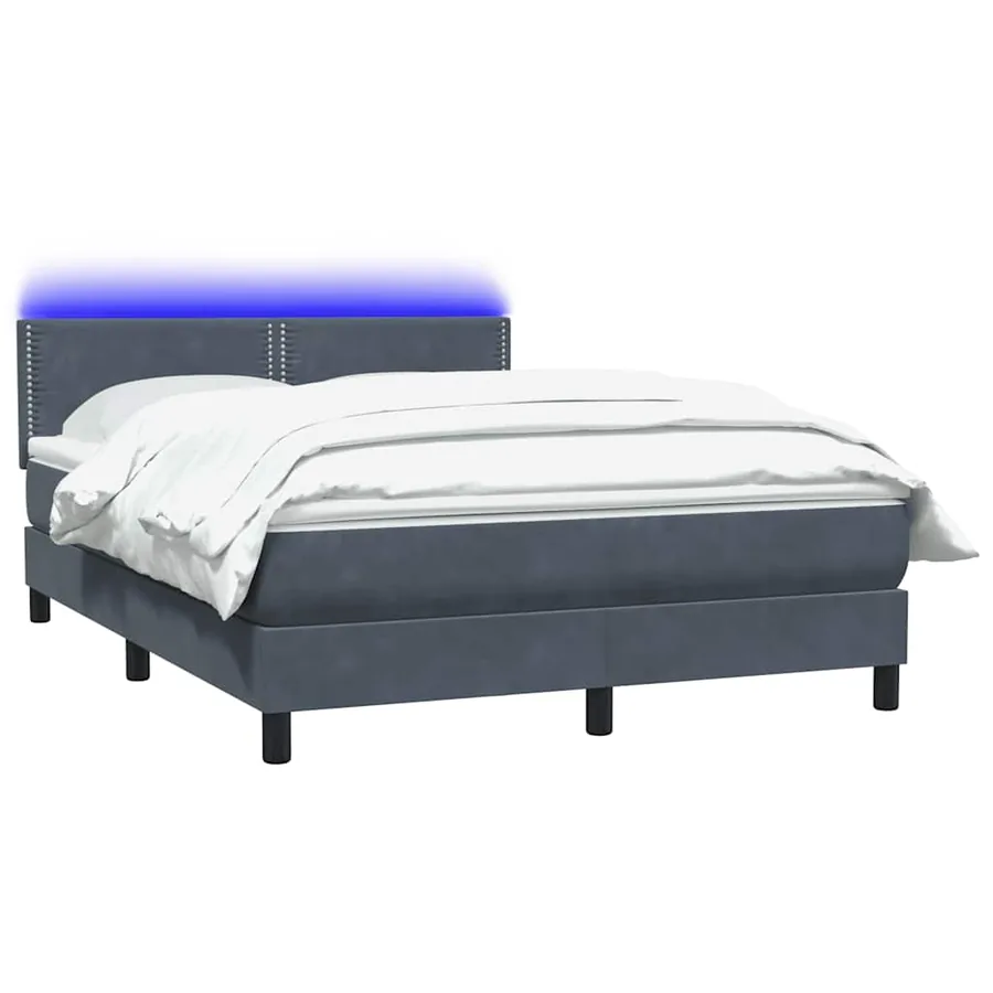 Sommier à lattes de lit et matelas et LED gris foncé 140x210cm velours - 3