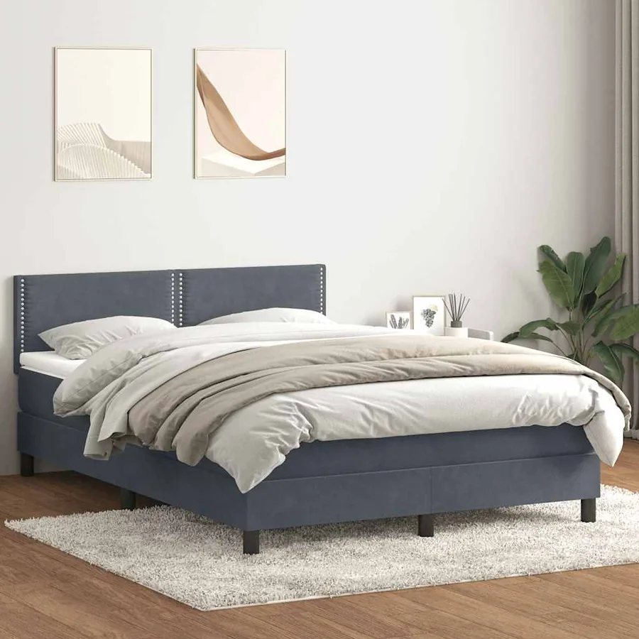 Sommier à lattes de lit et matelas et LED gris foncé 140x210cm velours - 4
