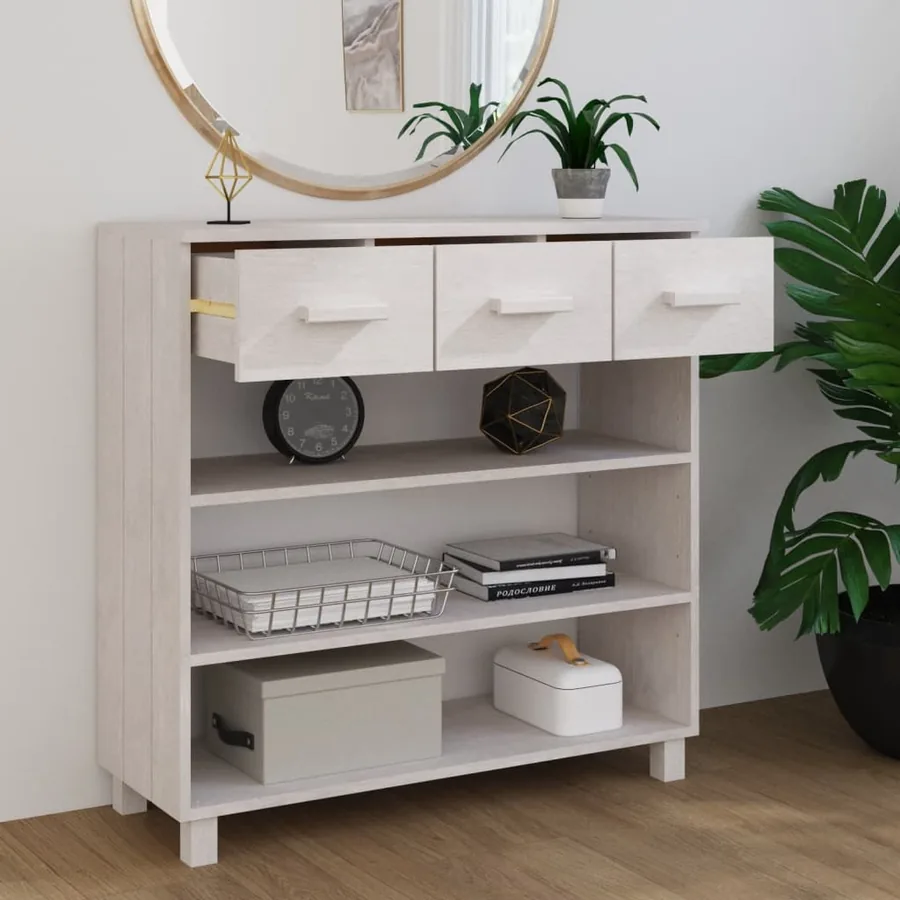 Table console HAMAR Blanc 90x35x90 cm Bois massif de pin - 3