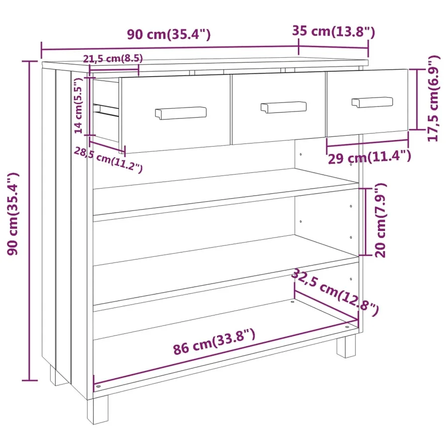 Table console HAMAR Blanc 90x35x90 cm Bois massif de pin - 8