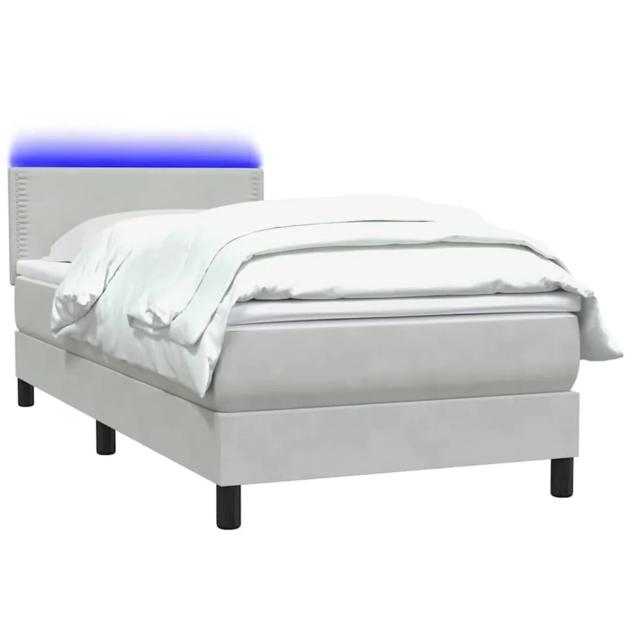 Sommier à lattes de lit et matelas et LED gris clair 100x210cm velours - 3