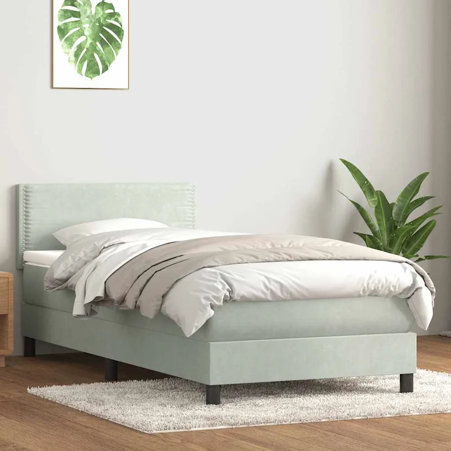 Sommier à lattes de lit et matelas et LED gris clair 100x210cm velours - 4