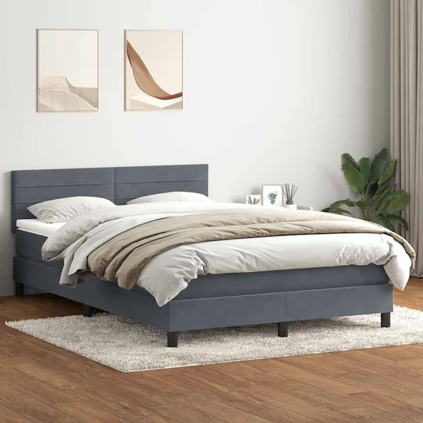 Sommier à lattes de lit et matelas gris foncé 140x210cm velours