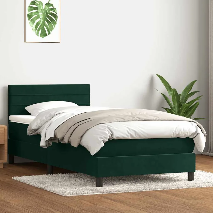 Sommier à lattes de lit et matelas vert foncé 90x220 cm velours