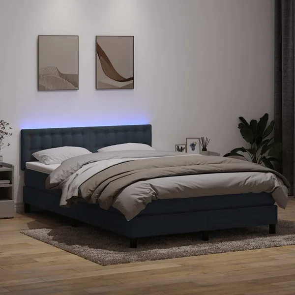 Sommier à lattes de lit et matelas et LED gris foncé 140x210cm velours