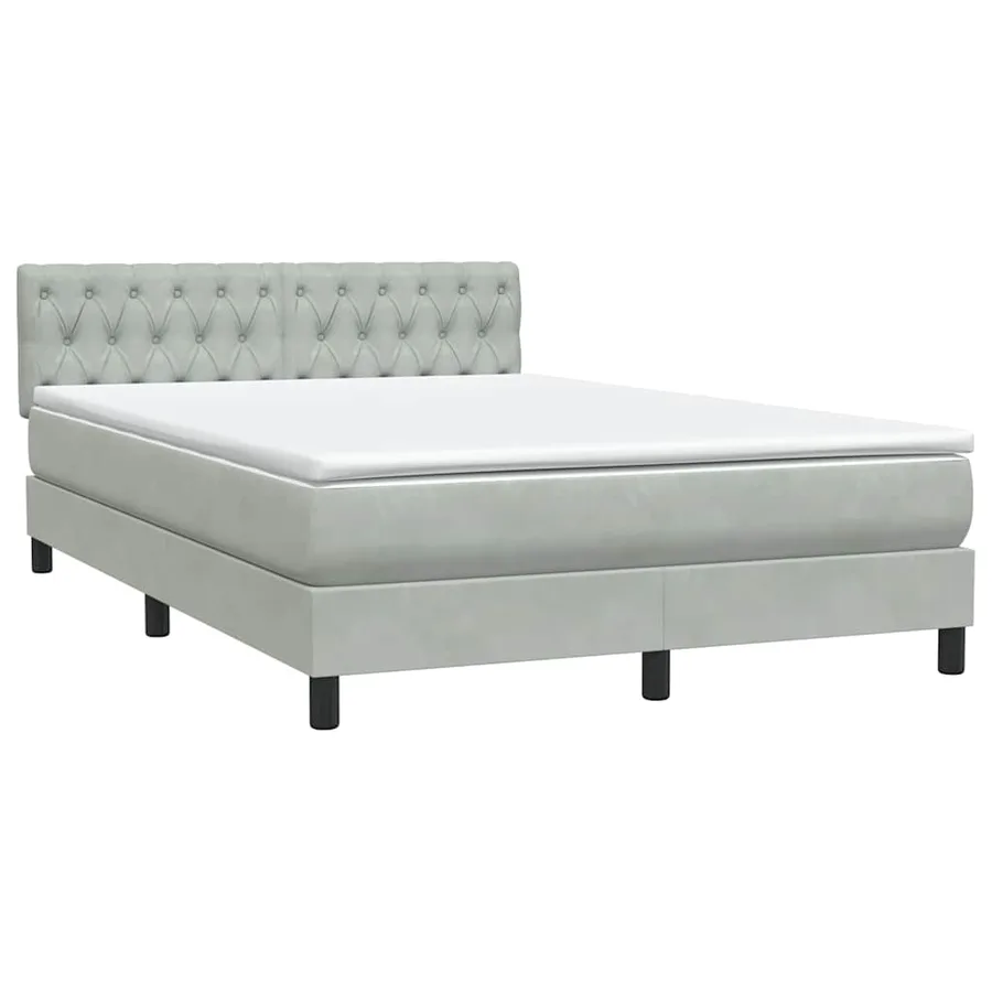 Sommier à lattes de lit et matelas et LED gris clair 140x210cm velours - 5