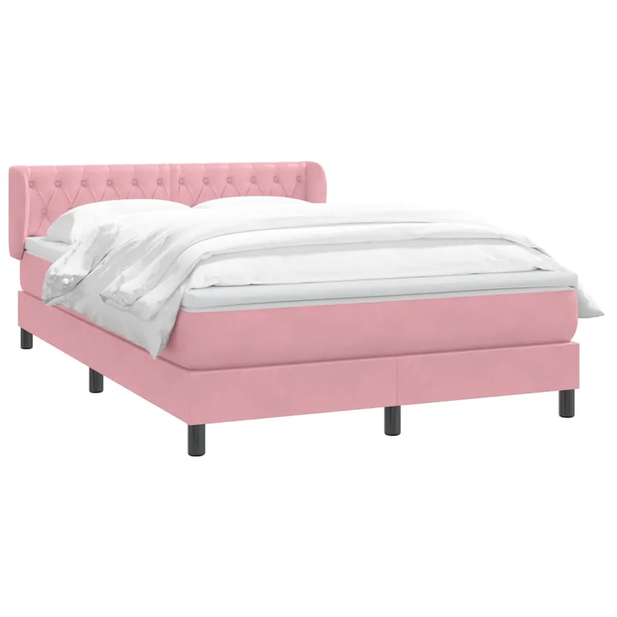 Sommier à lattes de lit avec matelas rose 140x210 cm velours - 3