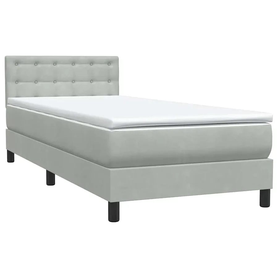 Sommier à lattes de lit et matelas et LED gris clair 100x210cm velours - 5