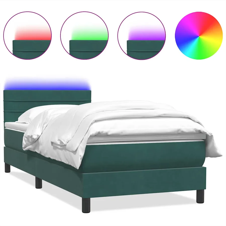 Sommier à lattes de lit et matelas et LED vert foncé 90x220 cm velours - 2
