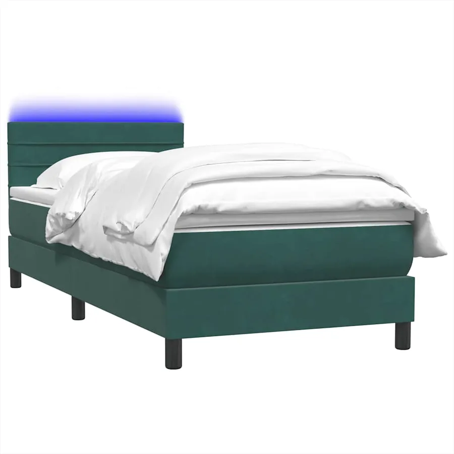 Sommier à lattes de lit et matelas et LED vert foncé 90x220 cm velours - 3