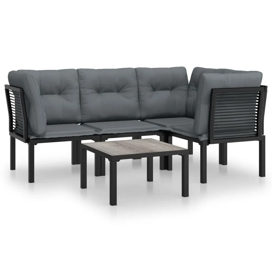 Salon de jardin 5 pcs noir et gris résine tressée - 2