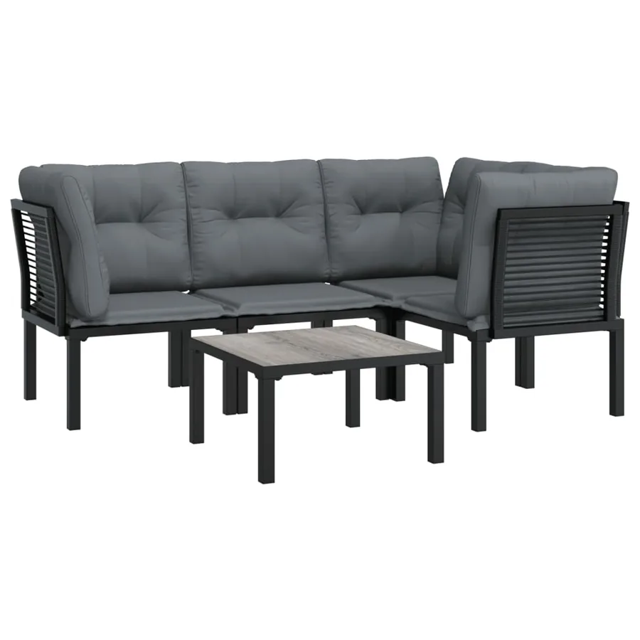 Salon de jardin 5 pcs noir et gris résine tressée - 3