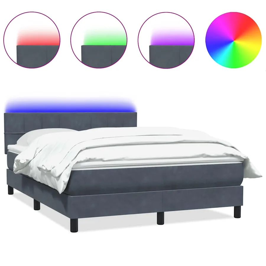 Sommier à lattes de lit et matelas et LED gris foncé 140x210cm velours - 2