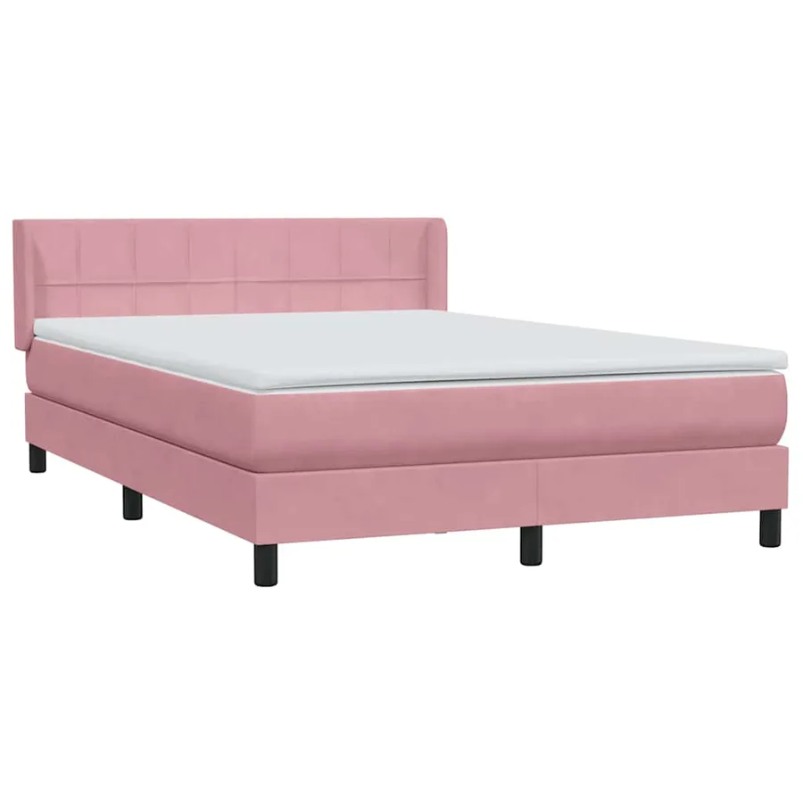 Sommier à lattes de lit avec matelas rose 140x210 cm velours - 4