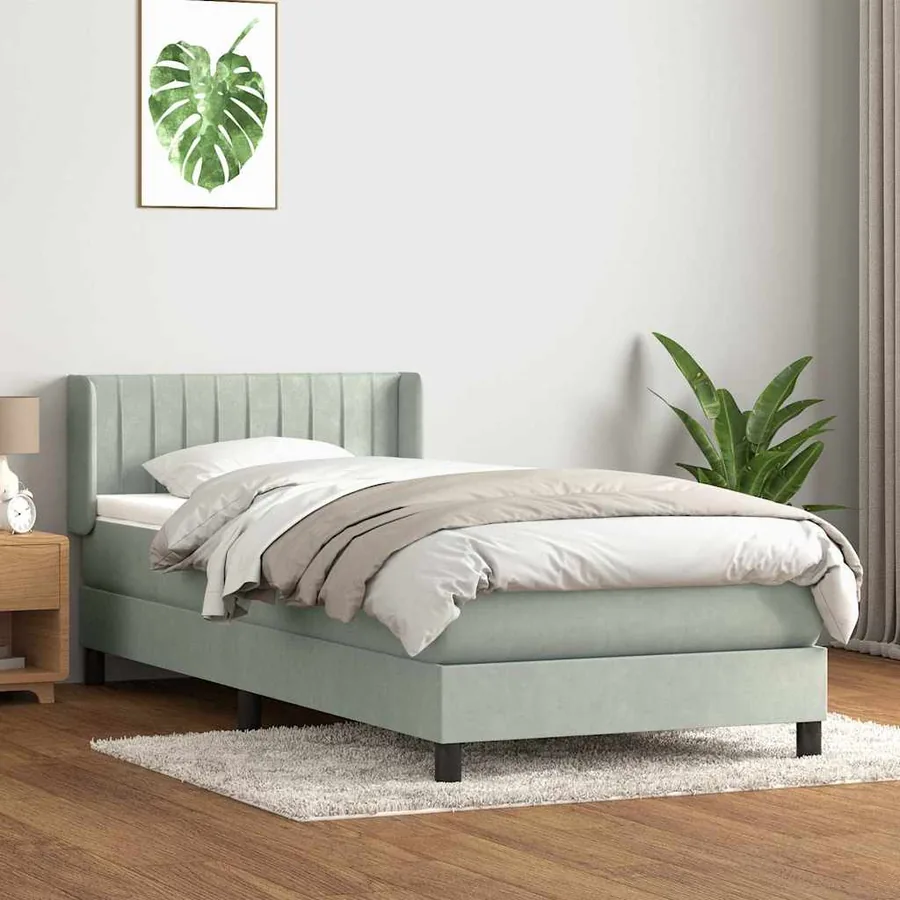 Sommier à lattes de lit et matelas gris clair 100x210cm velours