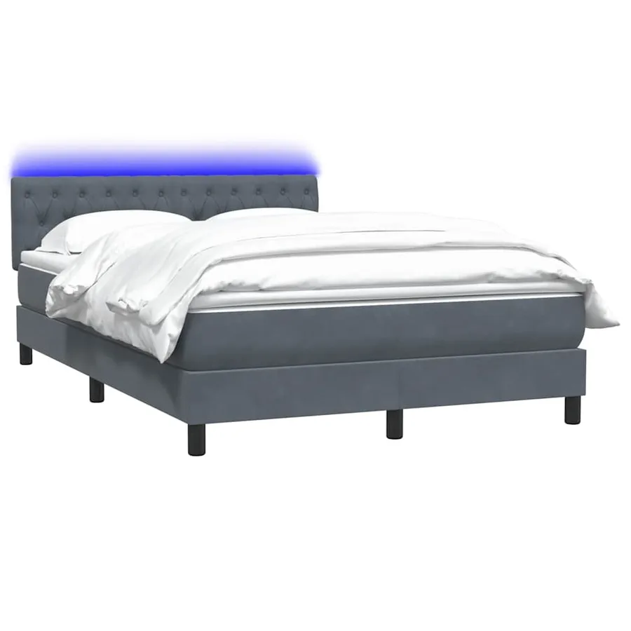 Sommier à lattes de lit et matelas et LED gris foncé 160x210cm velours - 3