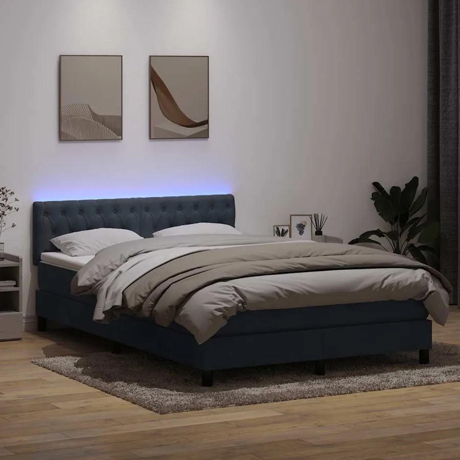 Sommier à lattes de lit et matelas et LED gris foncé 160x210cm velours - 4