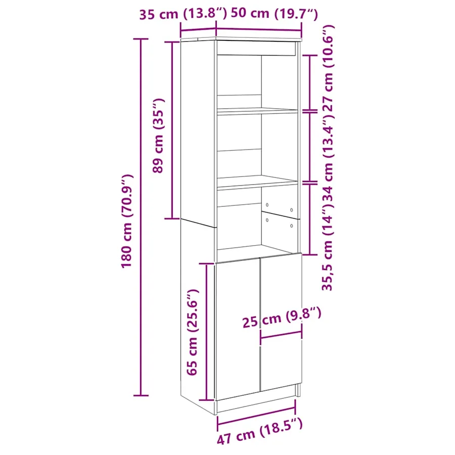 Buffet haut chêne artisanal 50x35x180 cm bois d'ingénierie - 12