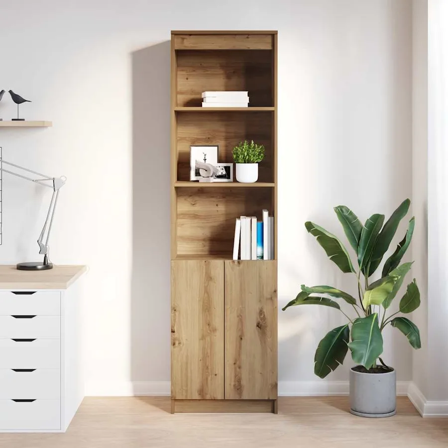 Buffet haut chêne artisanal 50x35x180 cm bois d'ingénierie - 3
