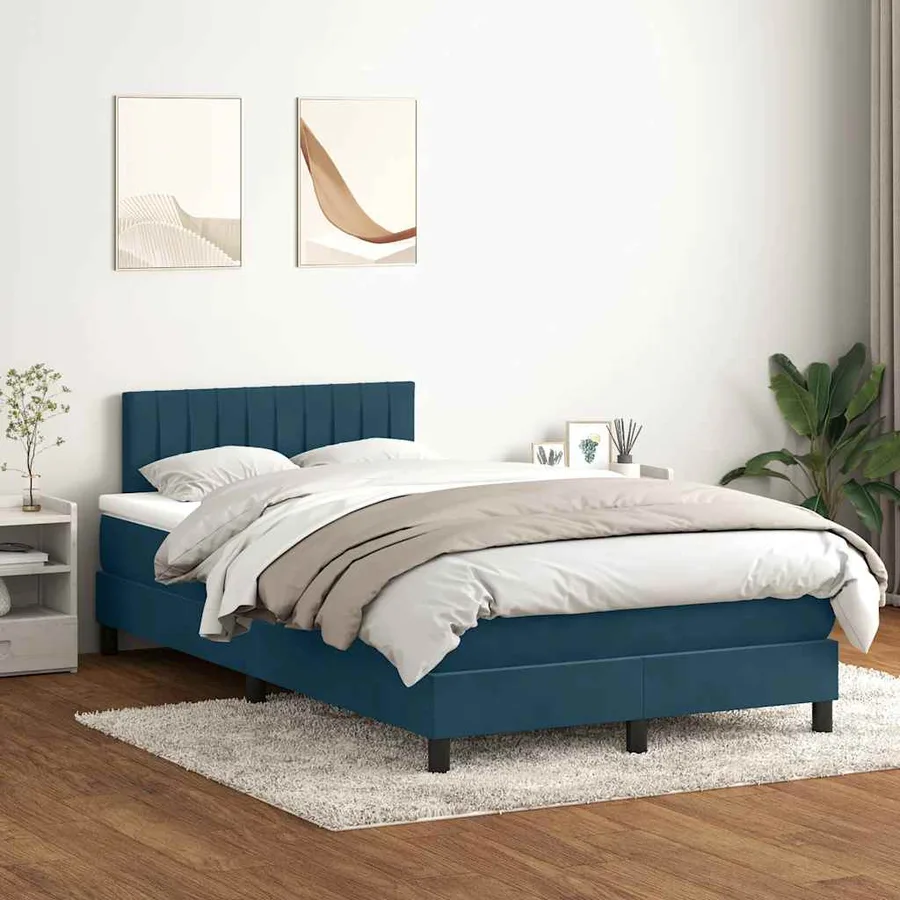 Sommier à lattes de lit et matelas bleu foncé 120x210cm velours - 3