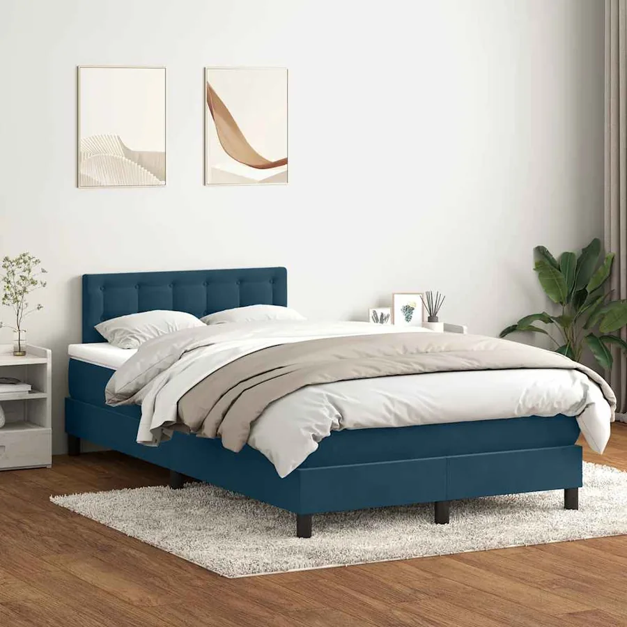Sommier à lattes de lit et matelas bleu foncé 120x210cm velours