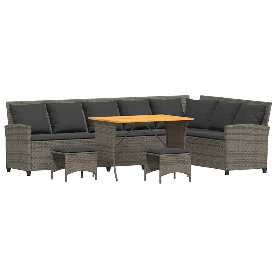 Salon de jardin 4 pcs avec coussins forme L gris résine tressée - 2