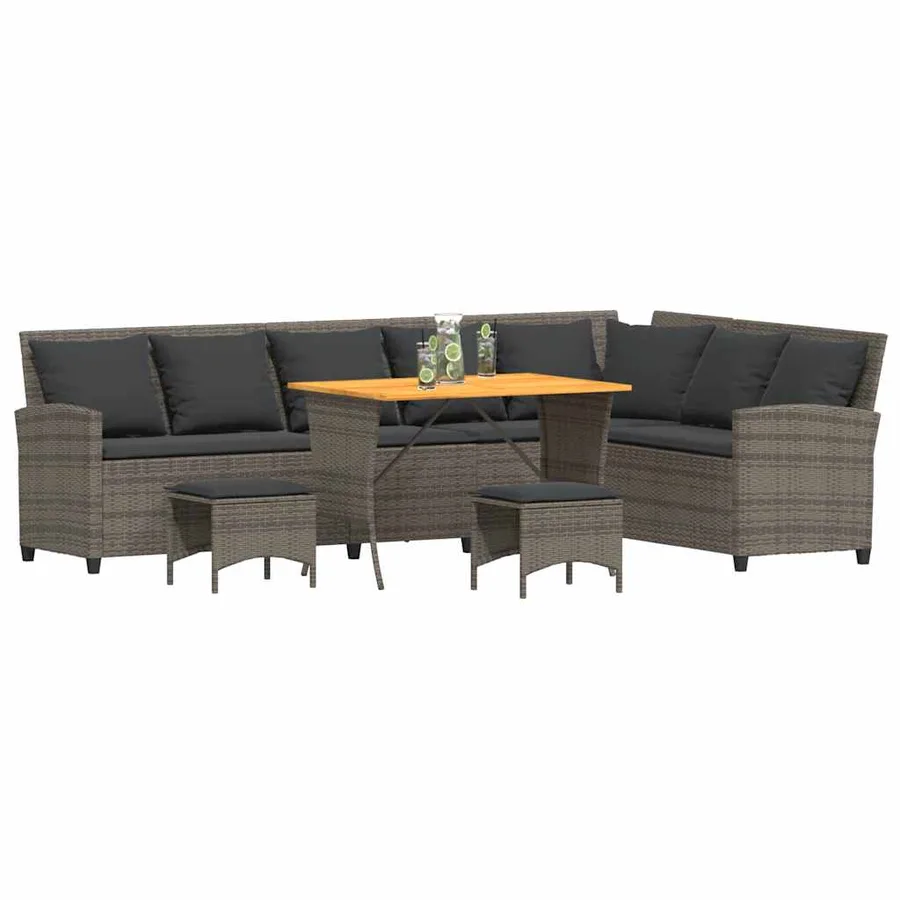 Salon de jardin 4 pcs avec coussins forme L gris résine tressée - 4