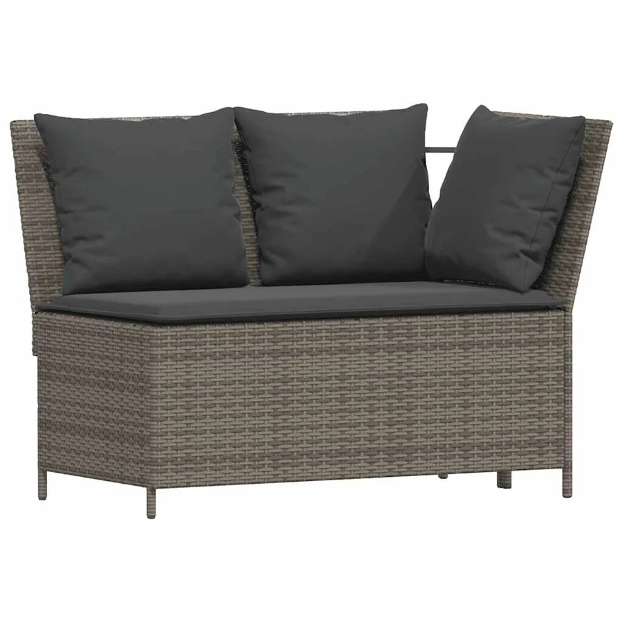 Salon de jardin 4 pcs avec coussins forme L gris résine tressée - 5