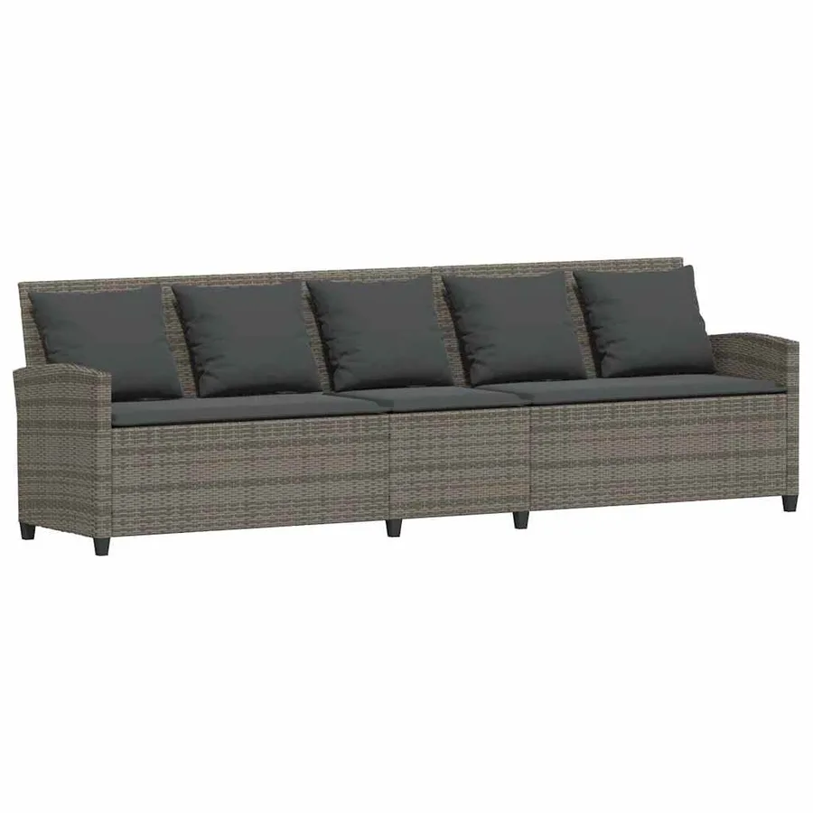 Salon de jardin 4 pcs avec coussins forme L gris résine tressée - 7
