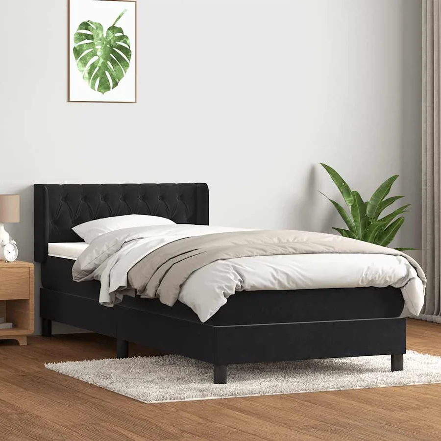 Sommier à lattes de lit avec matelas noir 90x220 cm velours - 3