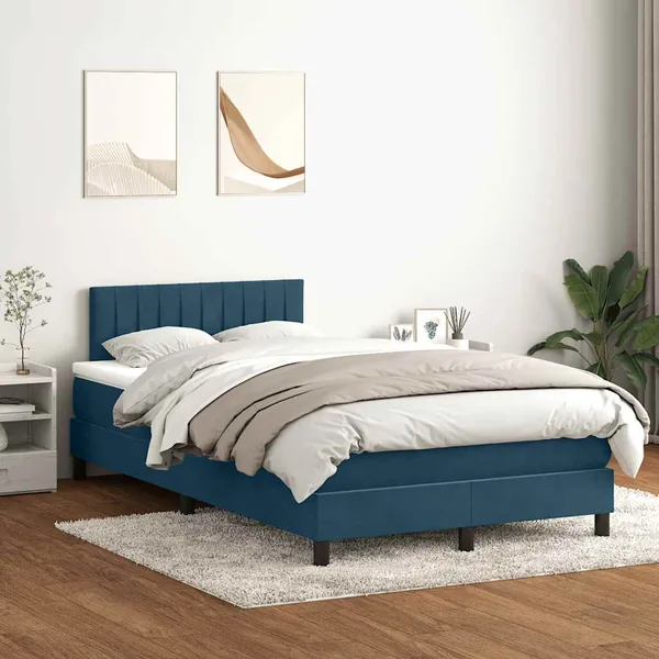 Sommier à lattes de lit et matelas et LED bleu foncé 120x210cm velours