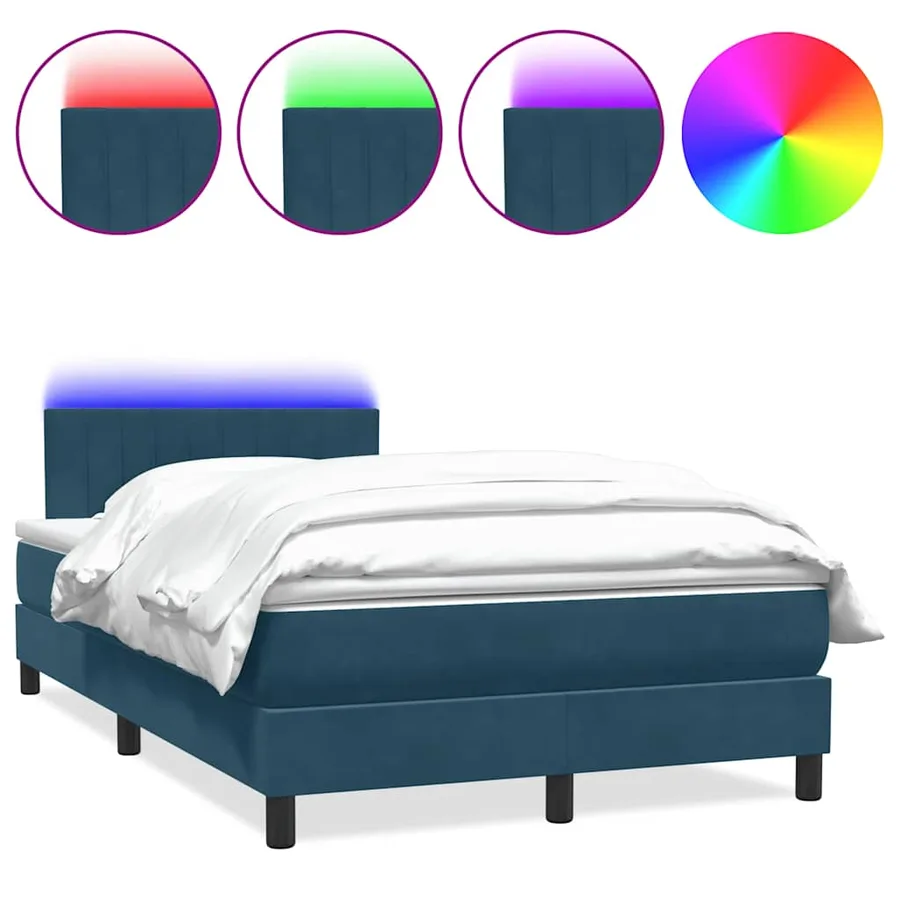 Sommier à lattes de lit et matelas et LED bleu foncé 120x210cm velours - 2