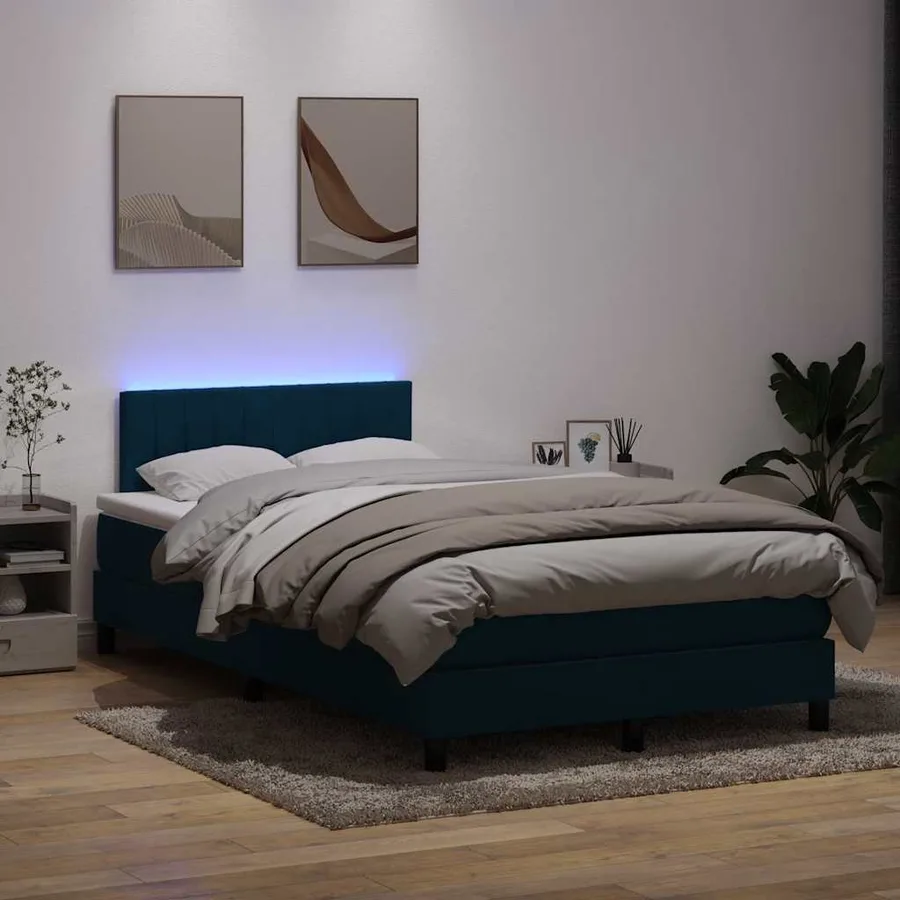Sommier à lattes de lit et matelas et LED bleu foncé 120x210cm velours - 4