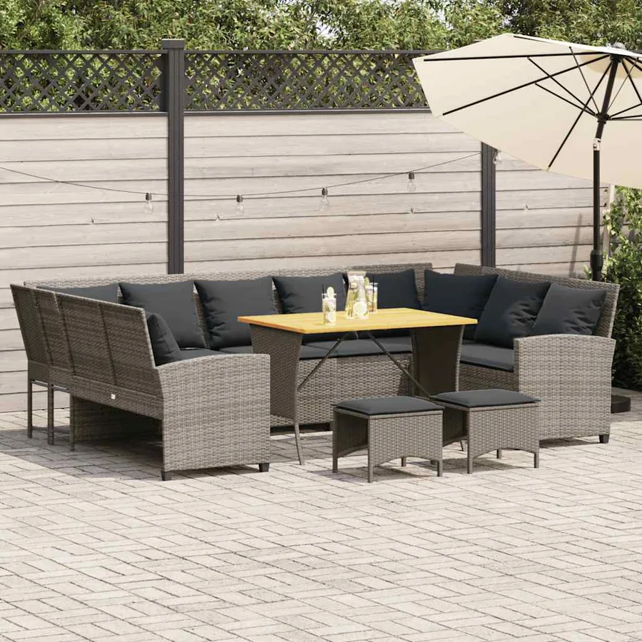 Salon de jardin 4 pcs avec coussins gris résine tressée