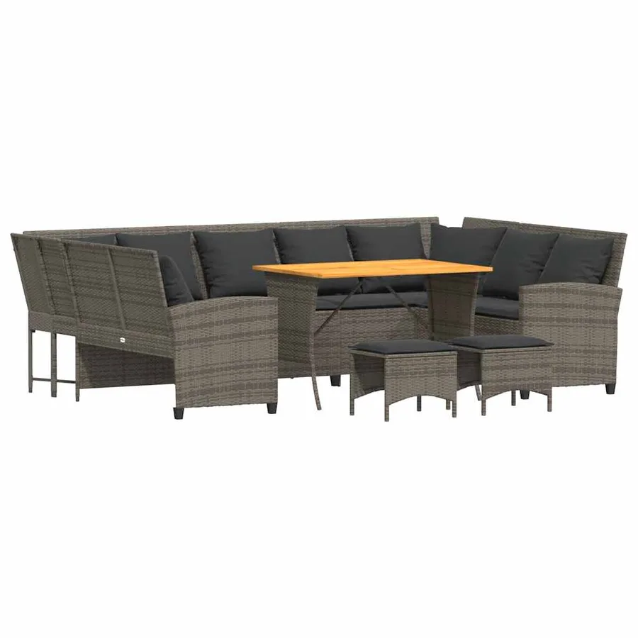 Salon de jardin 4 pcs avec coussins gris résine tressée - 2