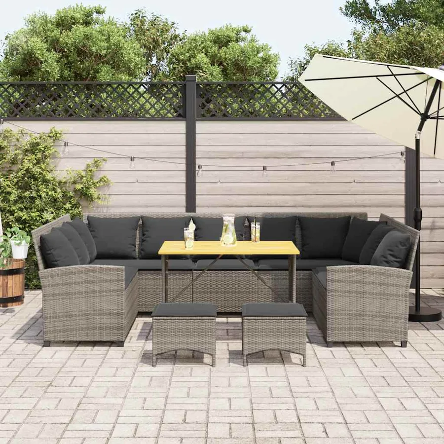 Salon de jardin 4 pcs avec coussins gris résine tressée - 3