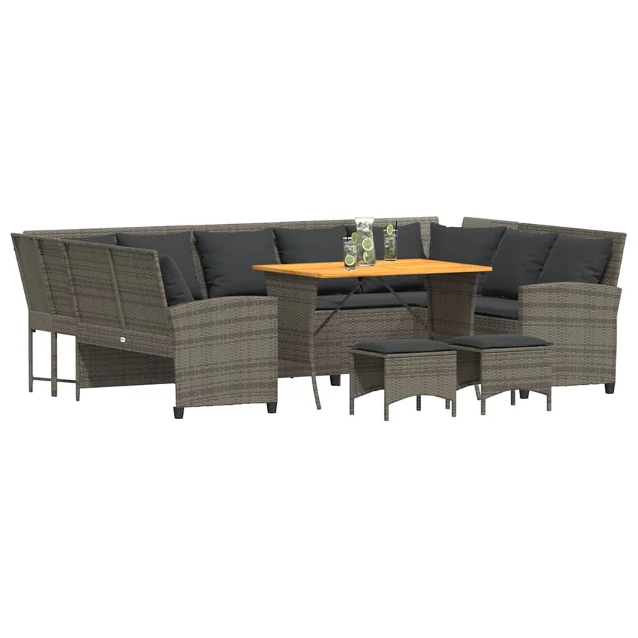 Salon de jardin 4 pcs avec coussins gris résine tressée - 4