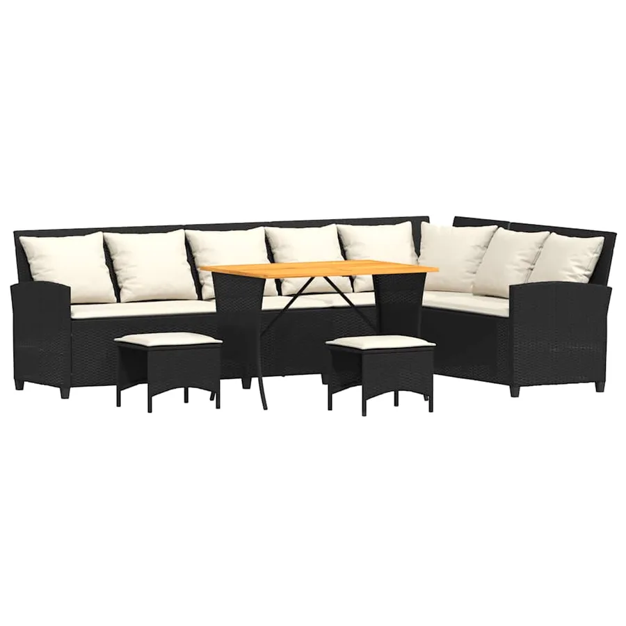 Salon de jardin 4 pcs avec coussins forme L noir résine tressée - 2
