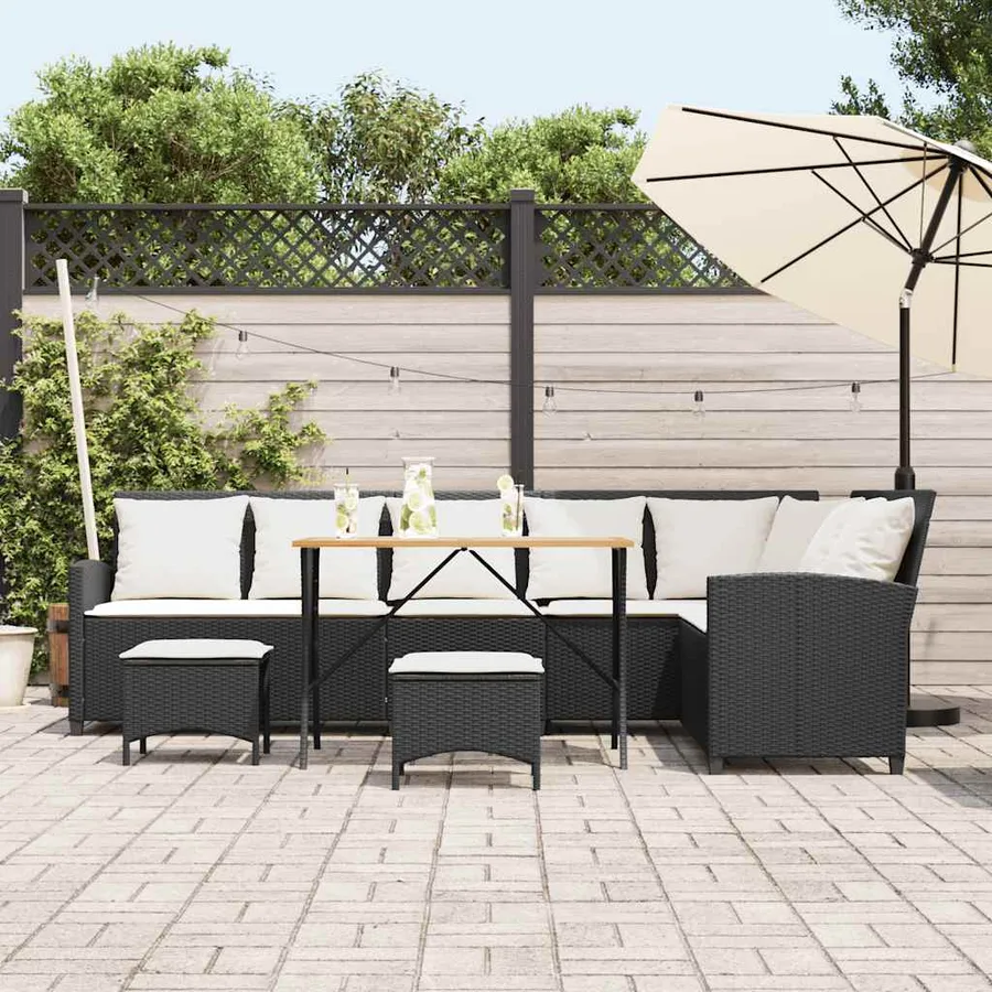 Salon de jardin 4 pcs avec coussins forme L noir résine tressée - 3