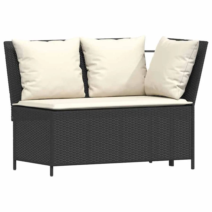 Salon de jardin 4 pcs avec coussins forme L noir résine tressée - 5