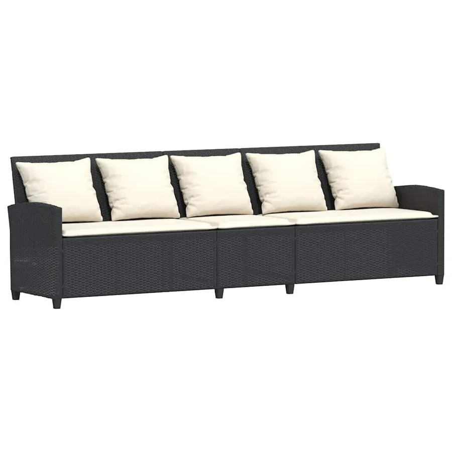 Salon de jardin 4 pcs avec coussins forme L noir résine tressée - 7