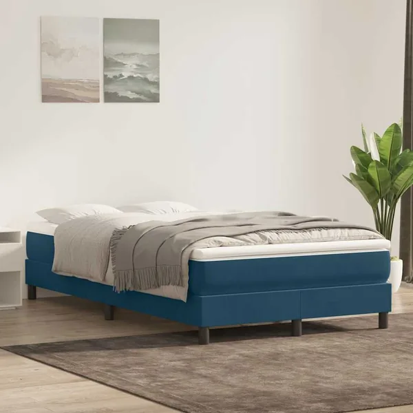 Sommier à lattes de lit et matelas bleu foncé 120x210cm velours