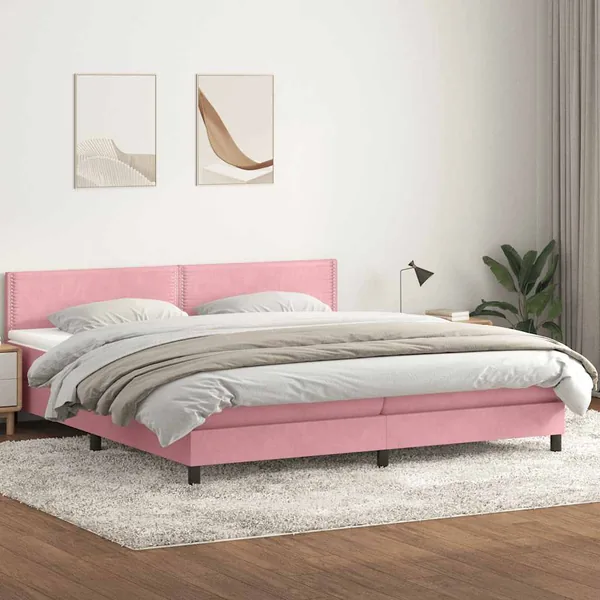 Sommier à lattes de lit avec matelas rose 180x210 cm velours