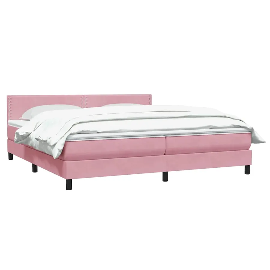 Sommier à lattes de lit avec matelas rose 180x210 cm velours - 3