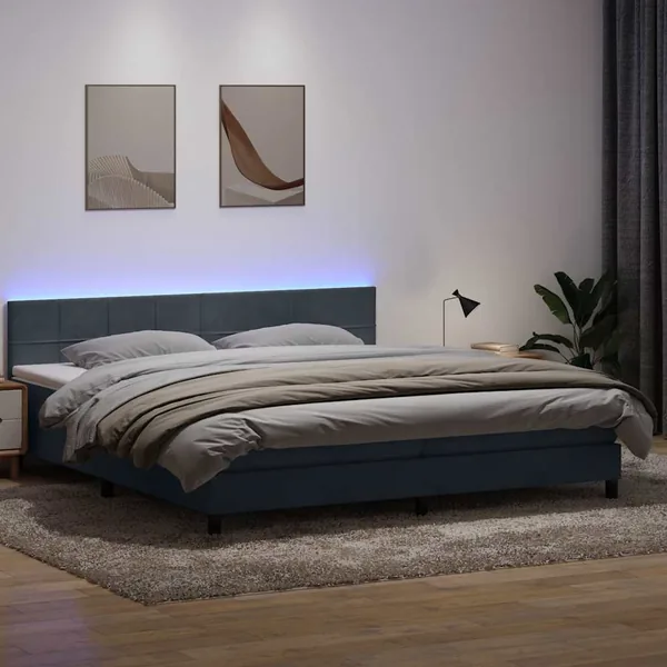 Sommier à lattes de lit et matelas et LED gris foncé 180x210cm velours