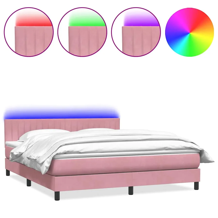 Sommier à lattes de lit avec matelas et LED rose 180x210 cm velours - 2