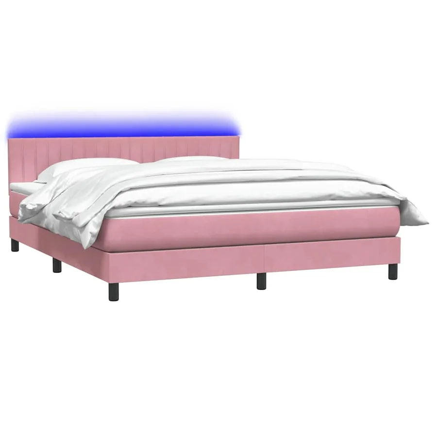 Sommier à lattes de lit avec matelas et LED rose 180x210 cm velours - 3