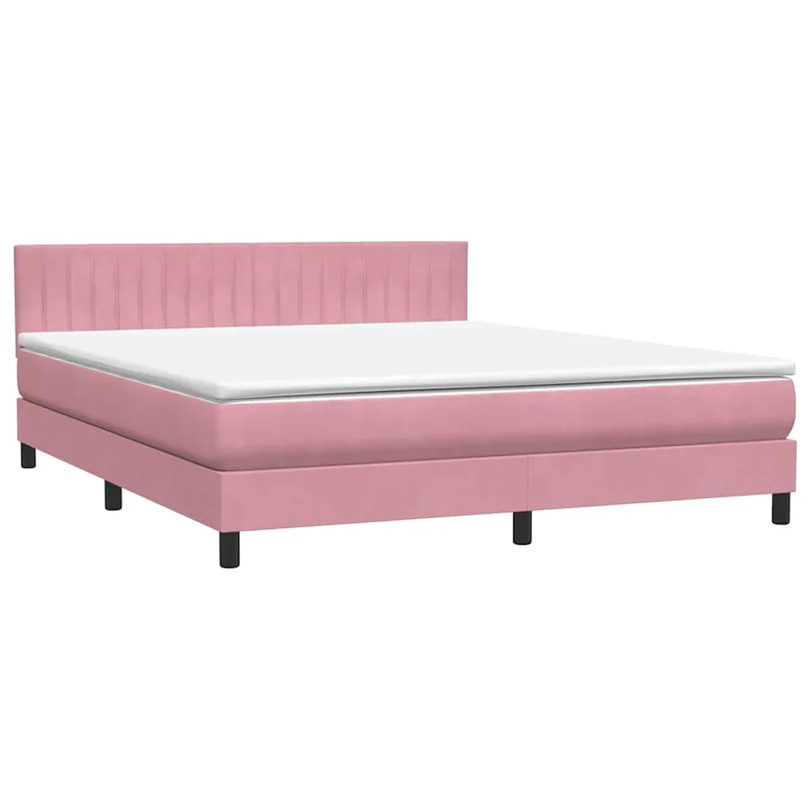 Sommier à lattes de lit avec matelas et LED rose 180x210 cm velours - 5